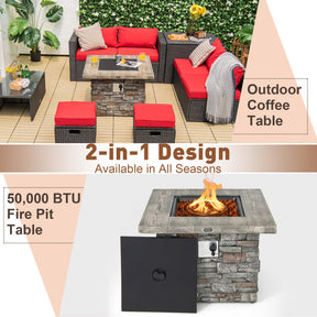 34.5" Propane Gas Fire Pit Table Weatherproof 2-in-1 Outdoor Square Fireplace Stainless Steel Burner with Adjustable Footpads and PVC Cover
