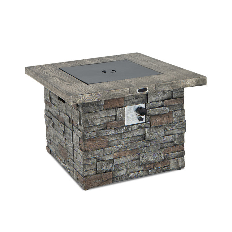 34.5" Propane Gas Fire Pit Table Weatherproof 2-in-1 Outdoor Square Fireplace Stainless Steel Burner with Adjustable Footpads and PVC Cover