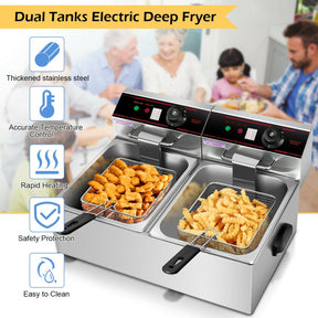 3400W 12.8QT Dual Tank Electric Countertop Deep Fryer for Home & Restaurant