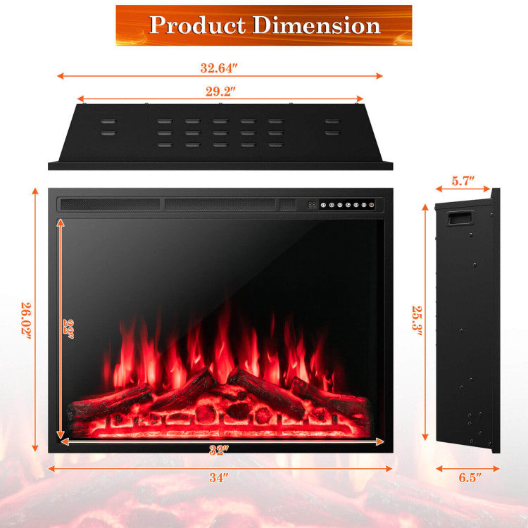 34/37 Inch Electric Fireplace Recessed with 4 Adjustable Flames