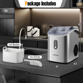 34 lbs/24H Nugget Countertop Ice Maker Portable Stainless Steel Pellet Ice Machine with Self-Cleaning, Ice Basket, Ice Scoop