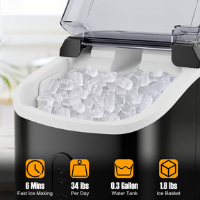 34 lbs/24H Nugget Countertop Ice Maker Portable Stainless Steel Pellet Ice Machine with Self-Cleaning, Ice Basket, Ice Scoop