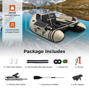 350lbs Inflatable Fishing Float Tube Portable Backpack Belly Boat with Storage Pockets and Fish Ruler