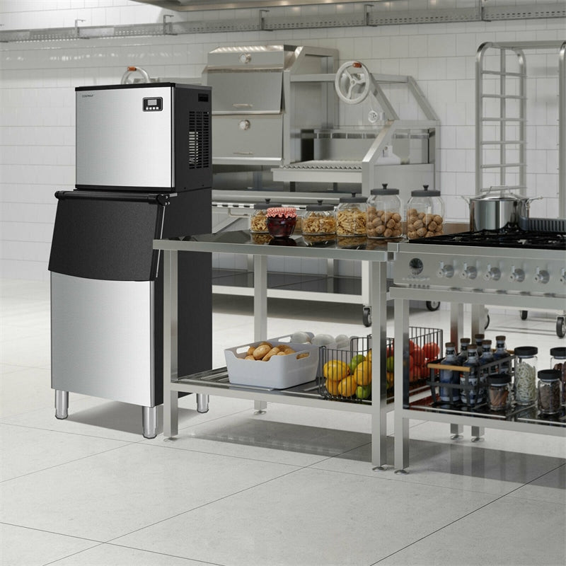 353LBS/24H Split Commercial Ice Maker Machine Full-Automatic Vertical Industrial Modular Ice Maker with 198 LBS Storage Bin