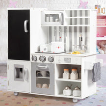 Large Wooden Kids Play Kitchen Set with Simulated Sound