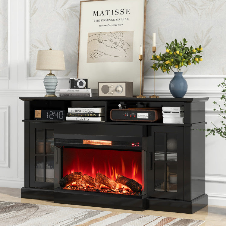 36 Inch 3 Side Glass Electric Fireplace 1500W Fireplace Heater with Remote Control and Overheat Protection