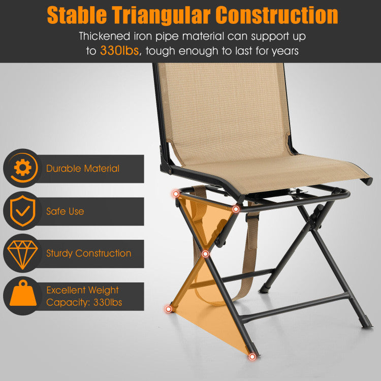 360-Degree Swivel Hunting Chair Outdoor All-weather Foldable Camping Chair with Carrying Strap and Wear-Resistant mesh Fabric