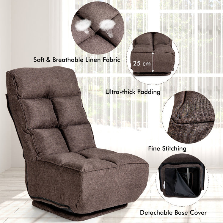 360-degree Swivel Folding Floor Chair with 6 Adjustable Positions Backrest and Headrest