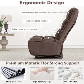 360-degree Swivel Folding Floor Chair with 6 Adjustable Positions Backrest and Headrest
