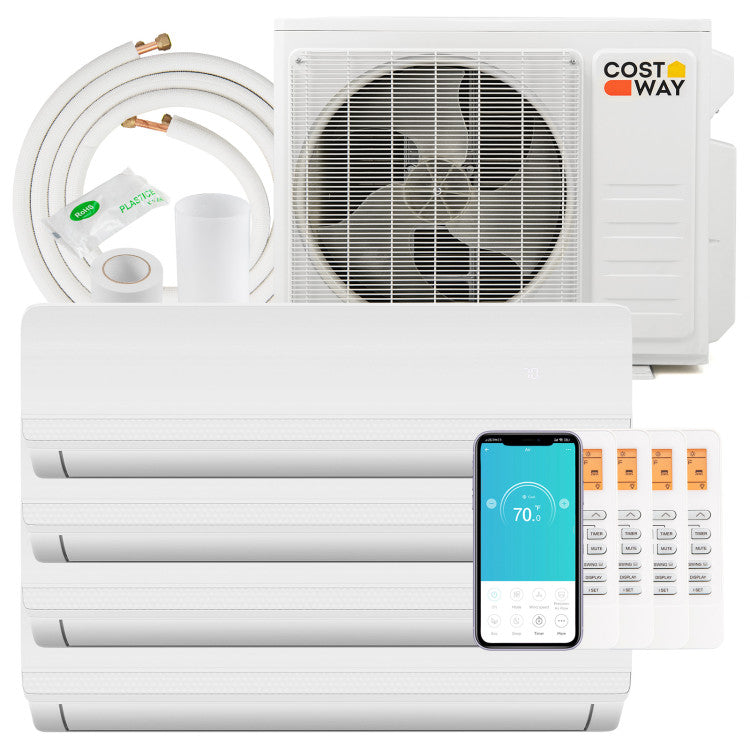 36000 BTU 4 Zone Mini Split Air Conditioner 19 SEER2 Wifi Enabled Ductless AC Unit with Heater Pump and 24H Timer