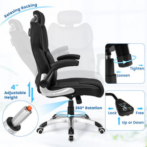 360° Swivel Executive Office Chair Kneading Massage Desk Recliner with Adjustable Headrest and Removable Lumbar Support Pillow