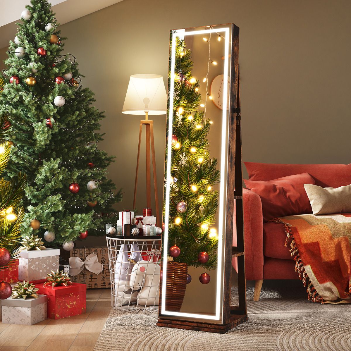 360° Swivel Jewelry Cabinet Freestanding Jewelry Storage Organizer with Lighted Full Length Mirror