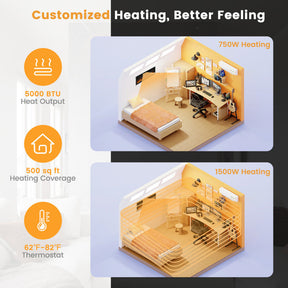 Wall Mounted Electric Fireplace Freestanding Recessed Ultra-Thin Fireplace Heater with Remote Control and Timer