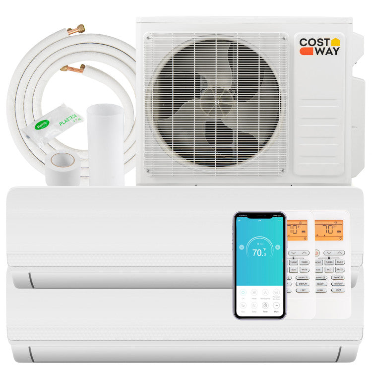 36k BTU 2 Zone Mini Split Air Conditioner 19 SEER2 Wifi Enabled Ductless Wall Mounted Inverter AC Unit with Sleep Mode and Remote Control