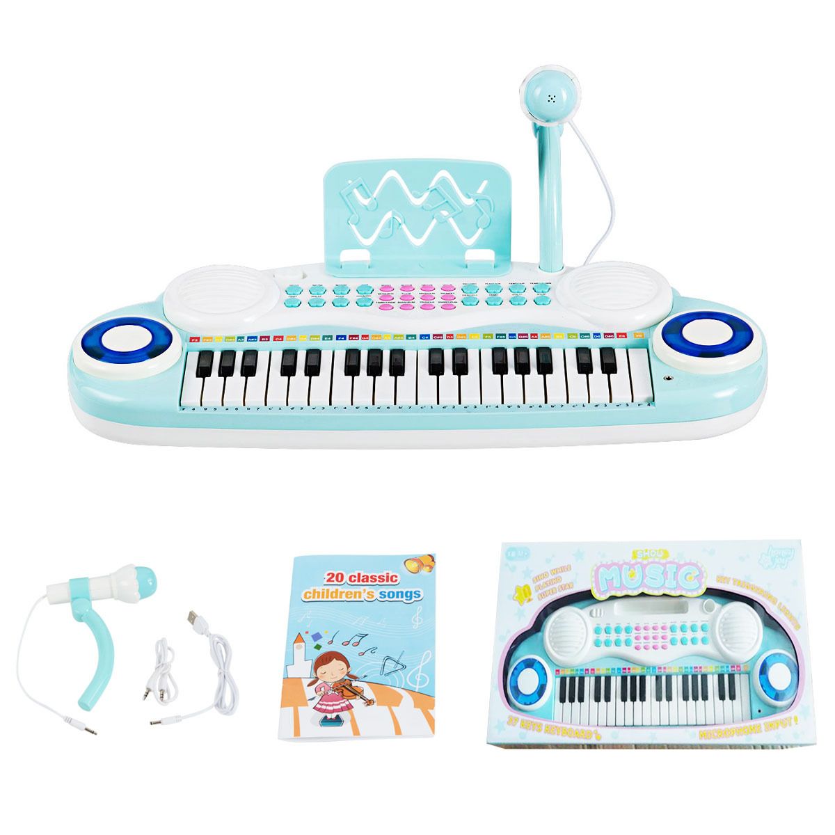 37 Keys Electronic Musical Instrument with Microphone, Multi-Function Keyboard Teaching Toy