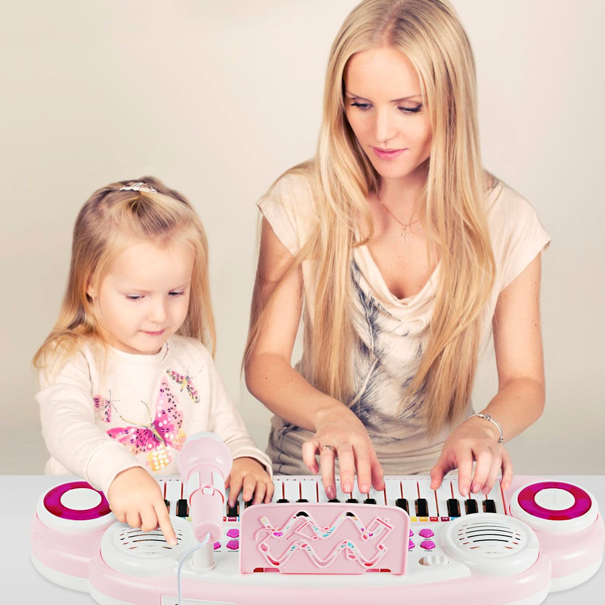 37 Keys Electronic Musical Instrument with Microphone, Multi-Function Keyboard Teaching Toy