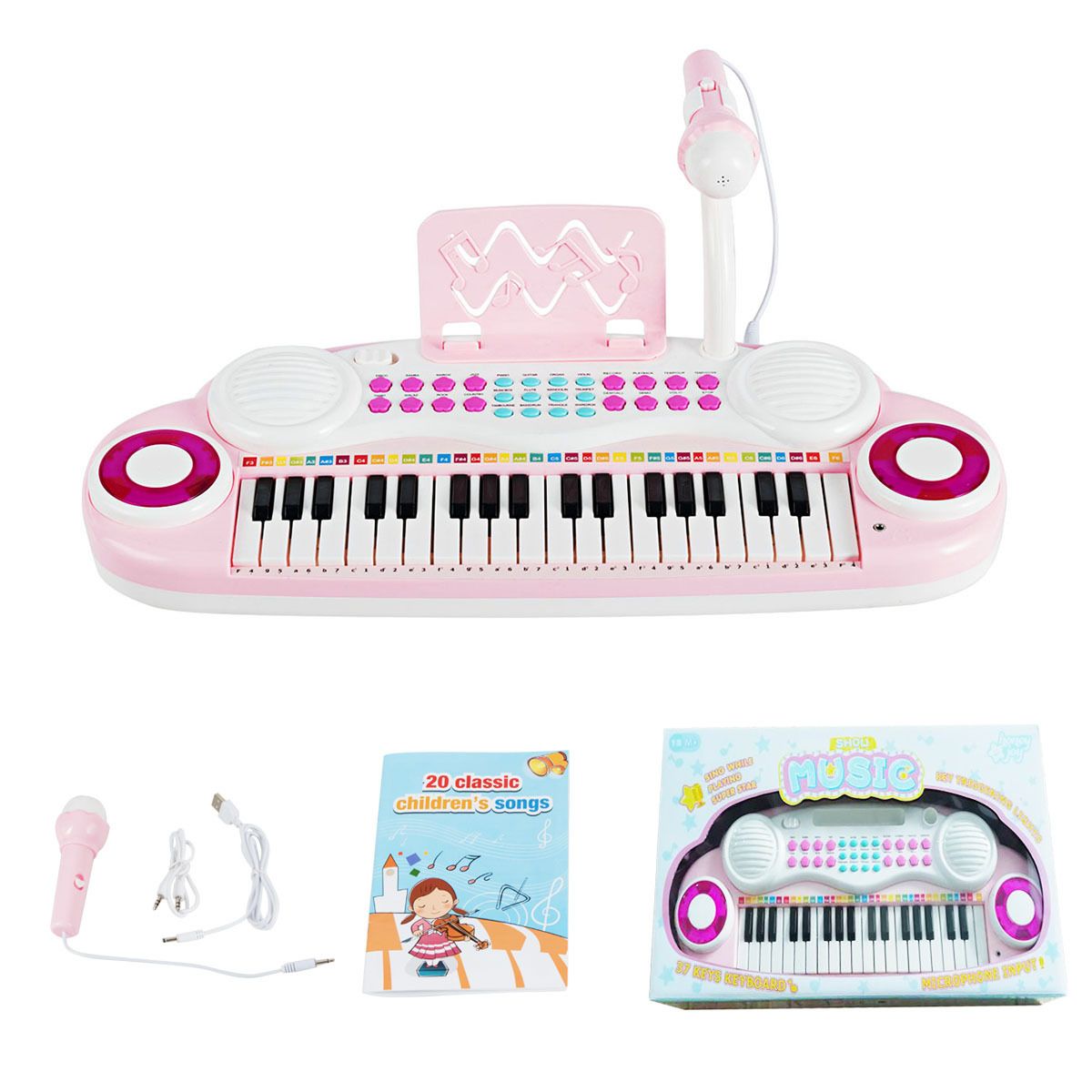 37 Keys Electronic Musical Instrument with Microphone, Multi-Function Keyboard Teaching Toy
