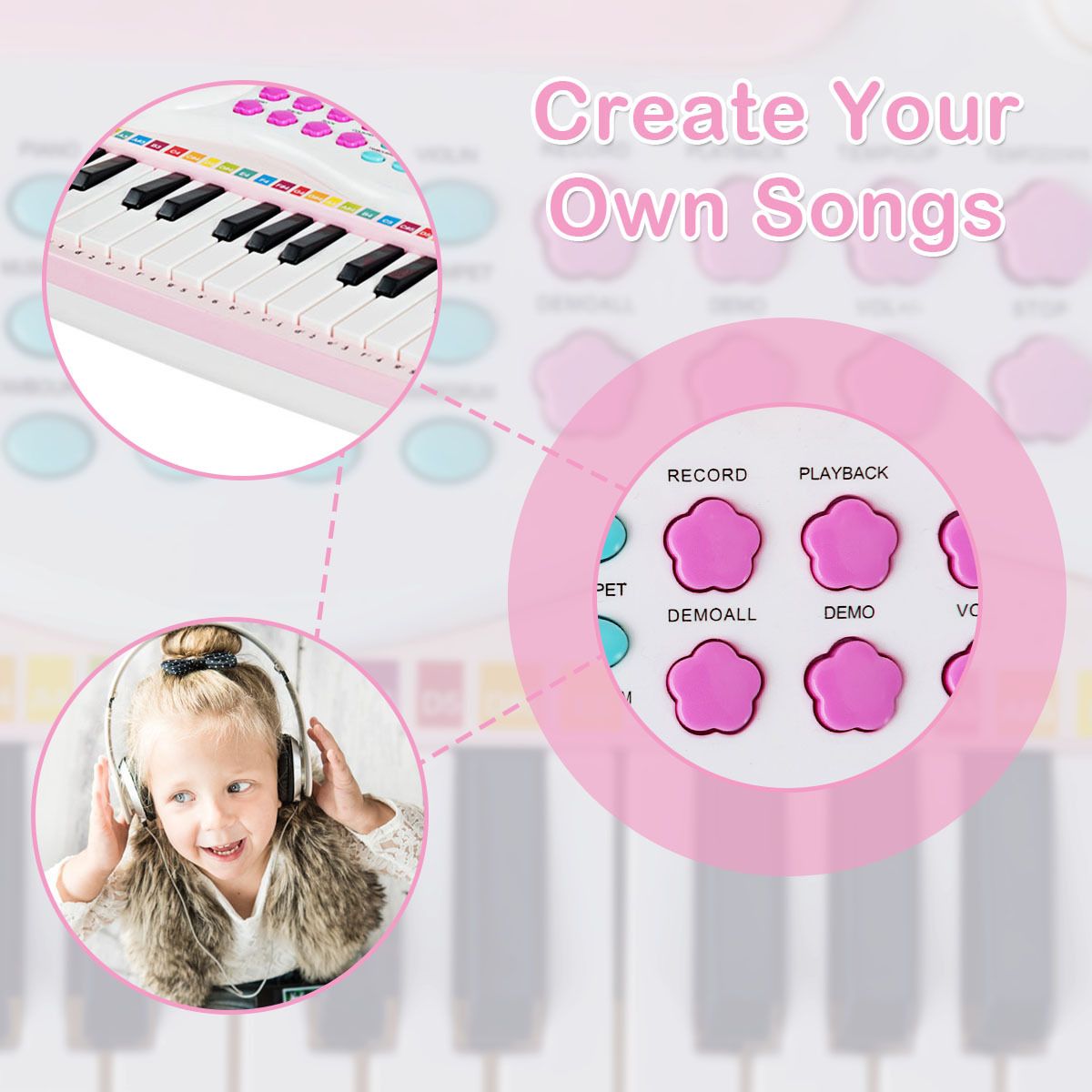 37 Keys Electronic Musical Instrument with Microphone, Multi-Function Keyboard Teaching Toy