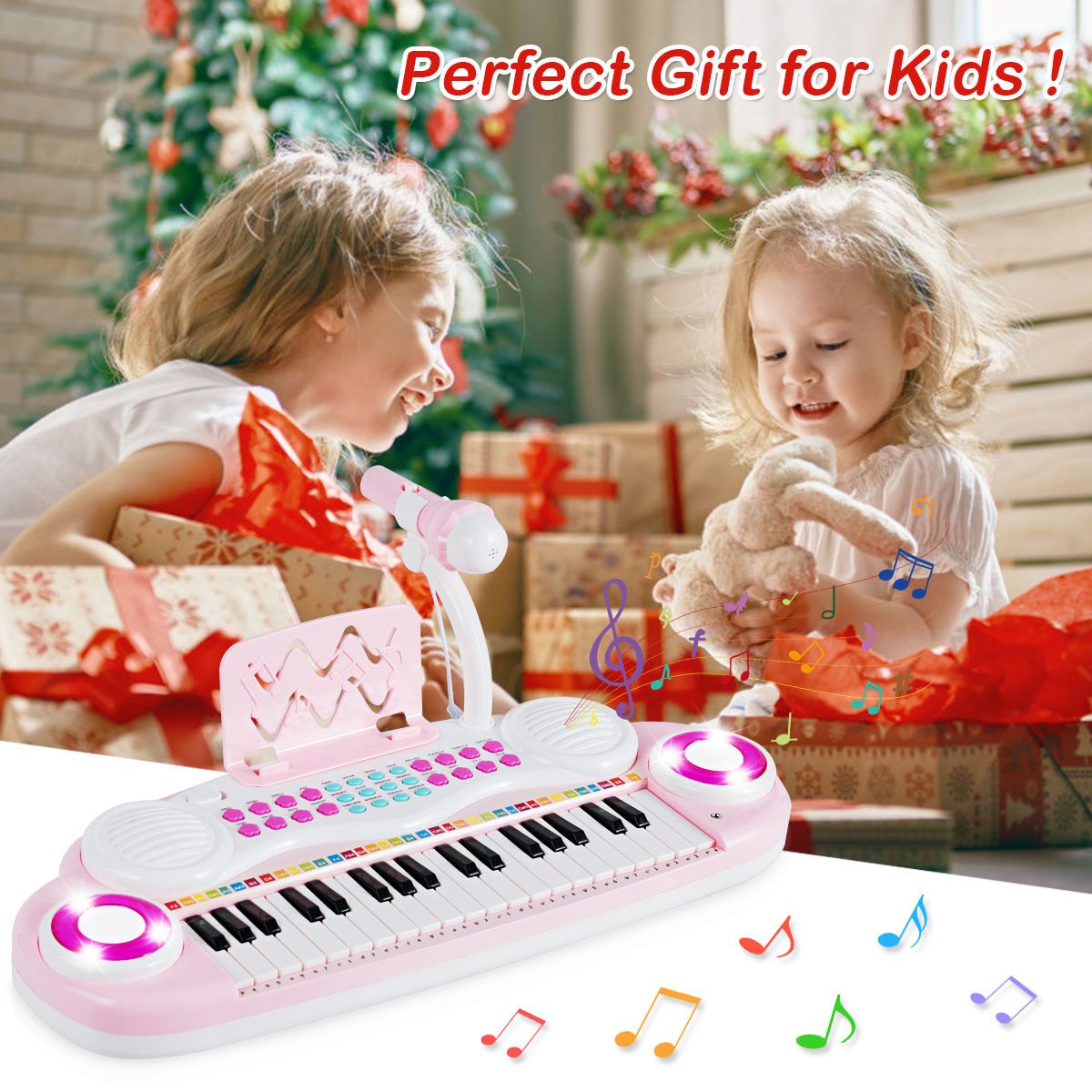 37 Keys Electronic Musical Instrument with Microphone, Multi-Function Keyboard Teaching Toy