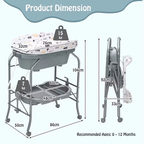 Hikidspace Baby Bathtub with Changing Table, Foldable Diaper Changing Station with Storage Tray