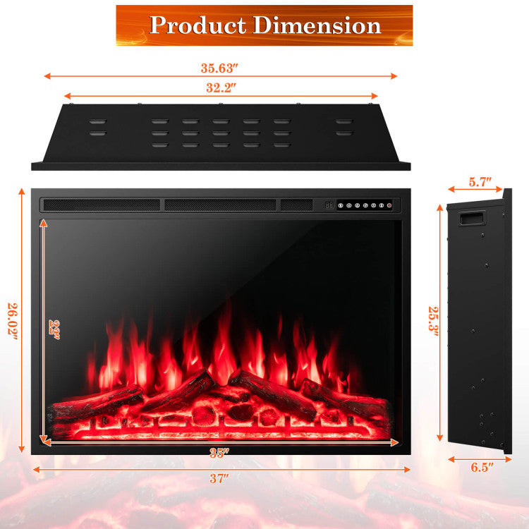 34/37 Inch Electric Fireplace Recessed with 4 Adjustable Flames