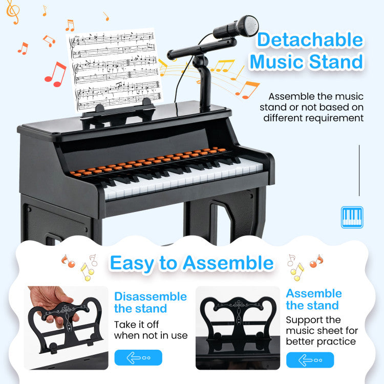 37 Keys Kids Music Piano with Microphone and Detachable Music Stand