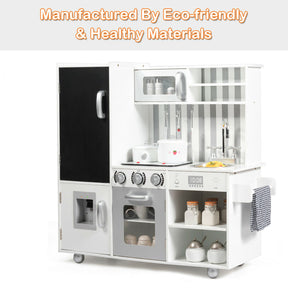 Large Wooden Kids Play Kitchen Set with Simulated Sound