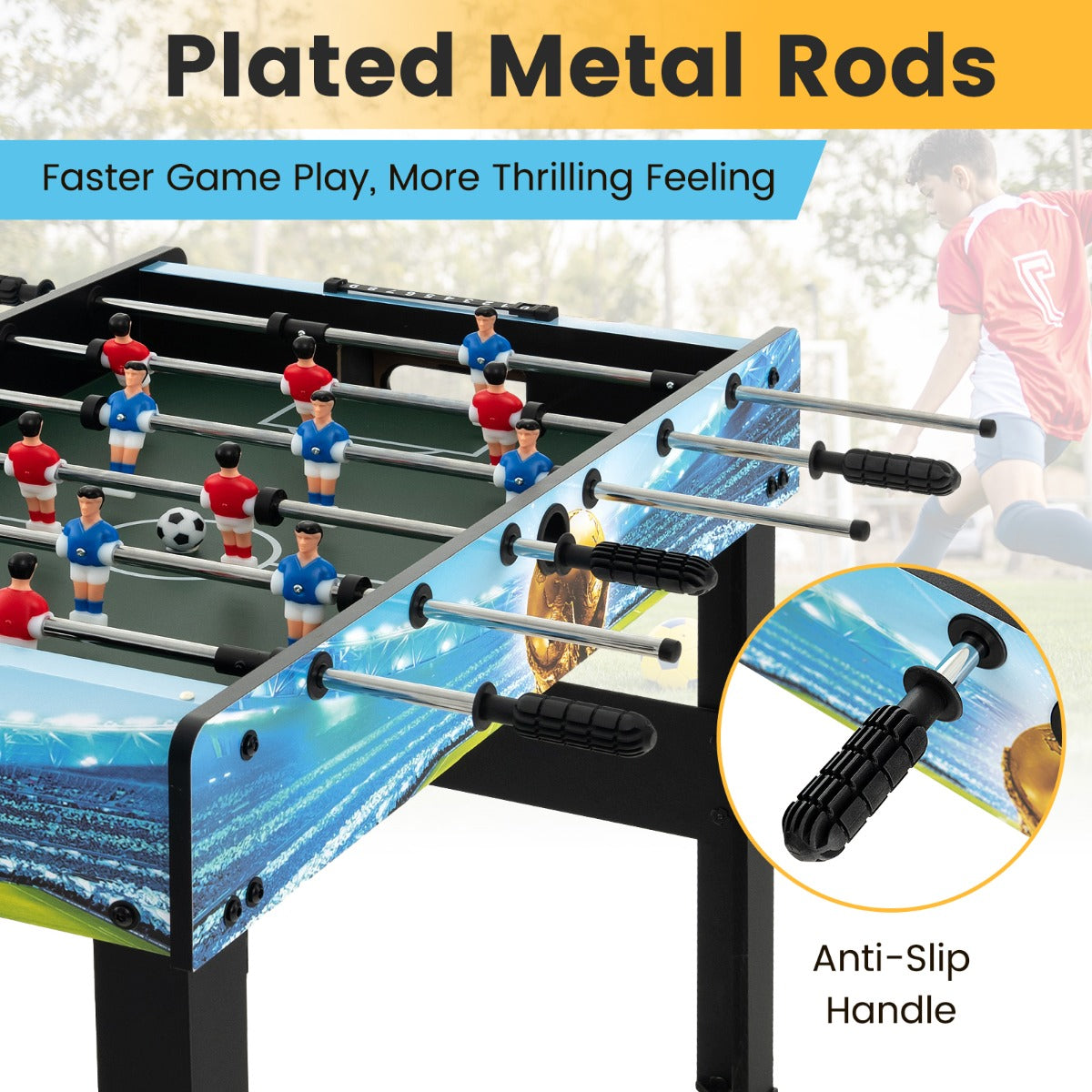 37 Inches Foosball Table with Removable Legs and 2 Balls