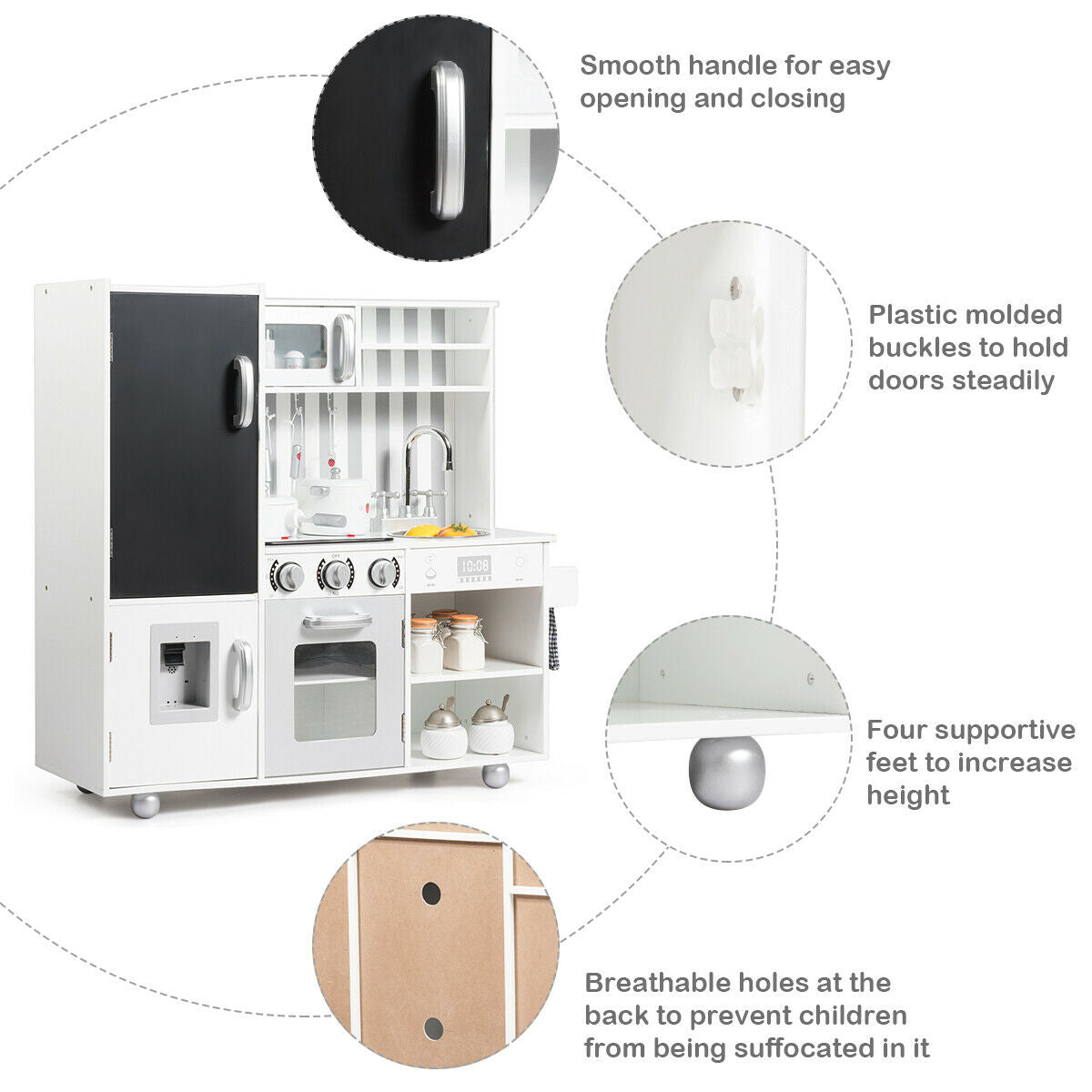 Large Wooden Kids Play Kitchen Set with Simulated Sound