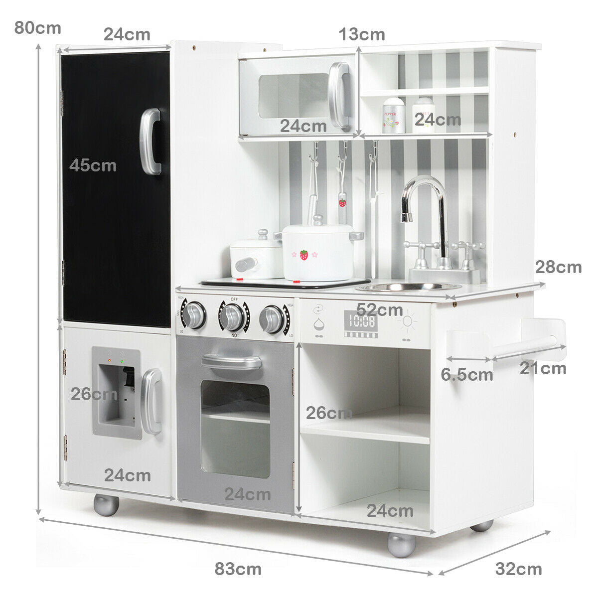 Large Wooden Kids Play Kitchen Set with Simulated Sound