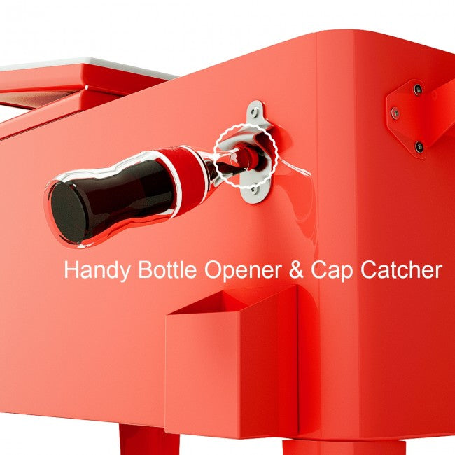 Outdoor 80 Quart Rolling Cooler Cart Patio Beverage Bar Trolley Ice Chest with Bottle Opener for Cookouts Party BBQ