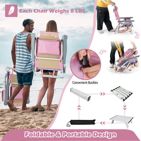 3 PCS Folding Camping Chair Outdoor Beach Chair Sling Chairst with 5 Adjustable Position