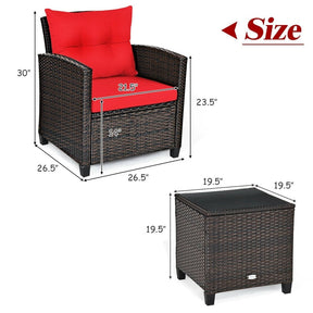 3 Pcs Rattan Patio Conversation Set Outdoor Wicker Sofa Set with Washable Cushions & Coffee Table