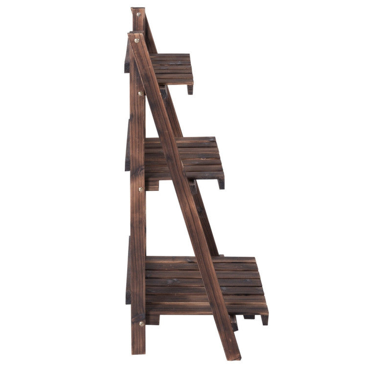 3 Tier Wood Folding Display Flower Stand for Outdoor Patio and Garden