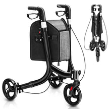 3 Wheel Foldable Rollator Walker with Height Adjustable Handles and  Removable Large Shopping Bag