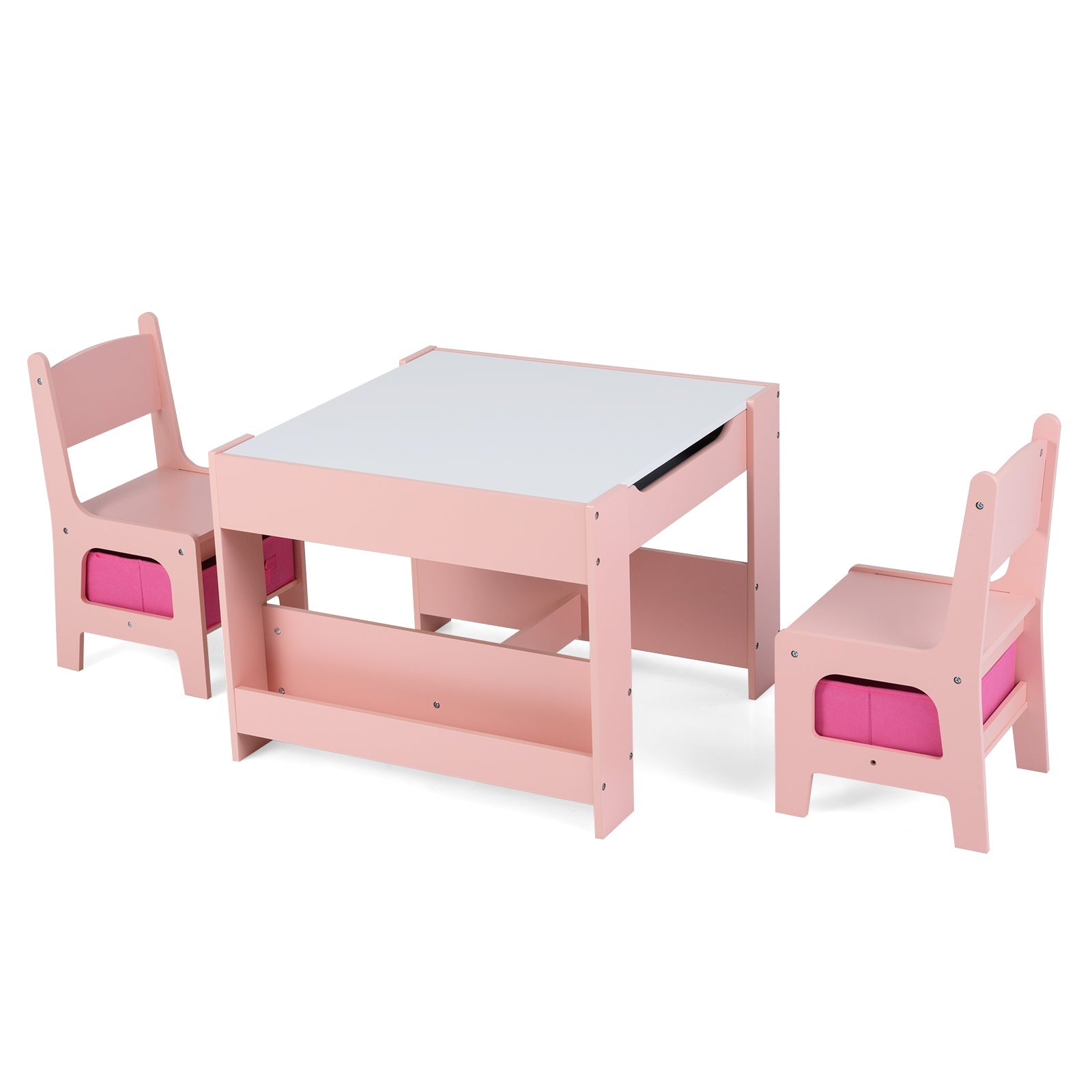 4-in-1 Kids Wooden Activity Table with Reversible Blackboard and Bookshelves