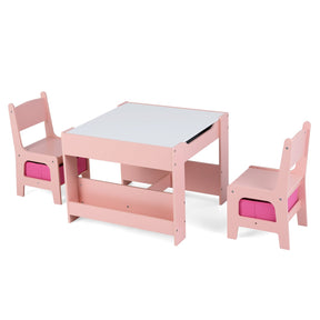 4-in-1 Kids Wooden Activity Table with Reversible Blackboard and Bookshelves