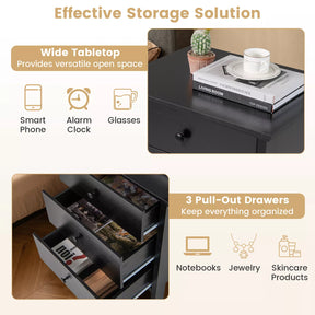 Giantex 3-Drawer Nightstand Wooden Bedside Table Modern Side End Table Chest of Drawers