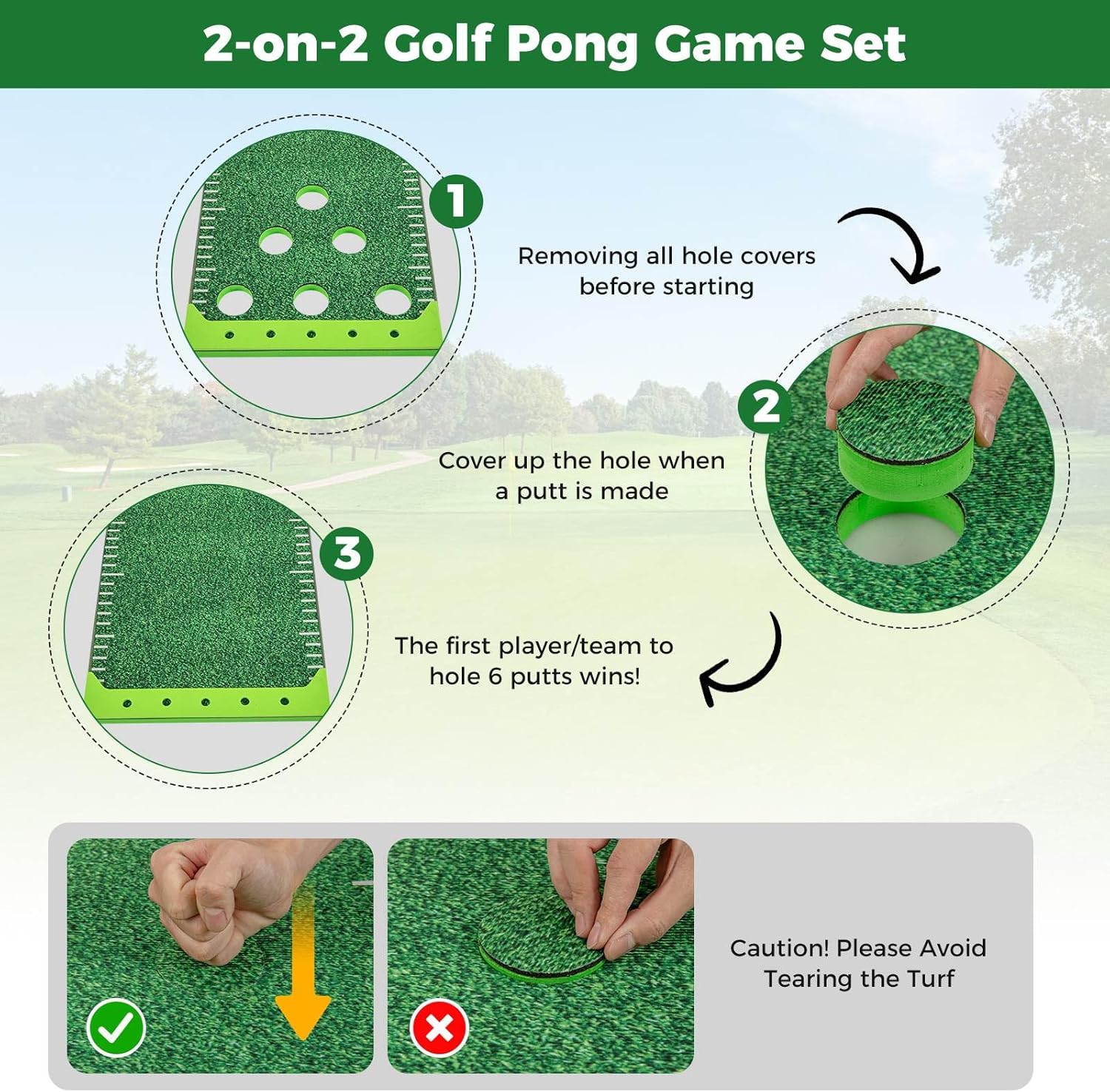 Portable Putting Green Mat with 2 Adjustable Putters, 6 Balls, Carrying Bag, Golf Putting Mat for Party