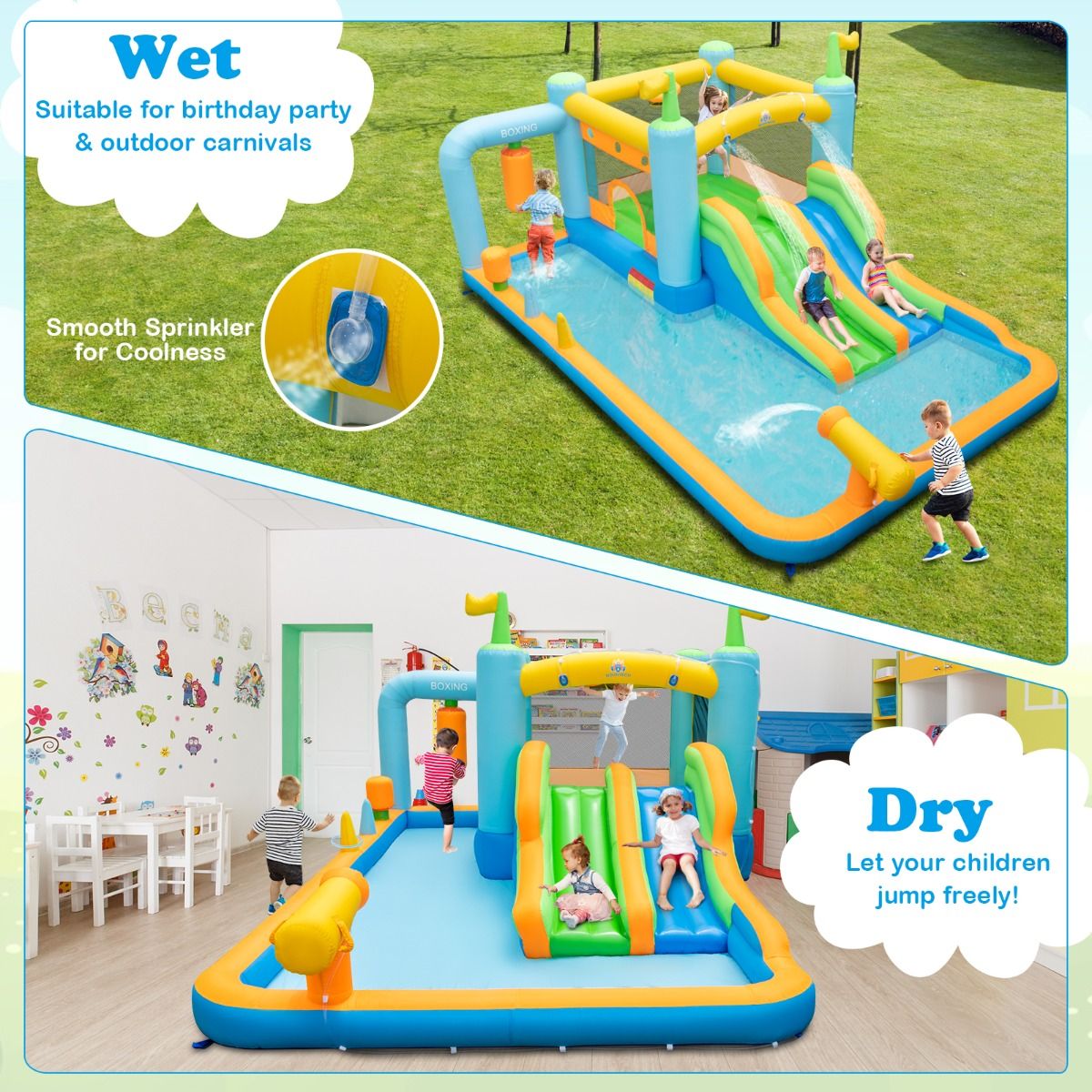 Inflatable Bounce House with Dual Slides for Kids Aged 3-10 Years (with Blower)
