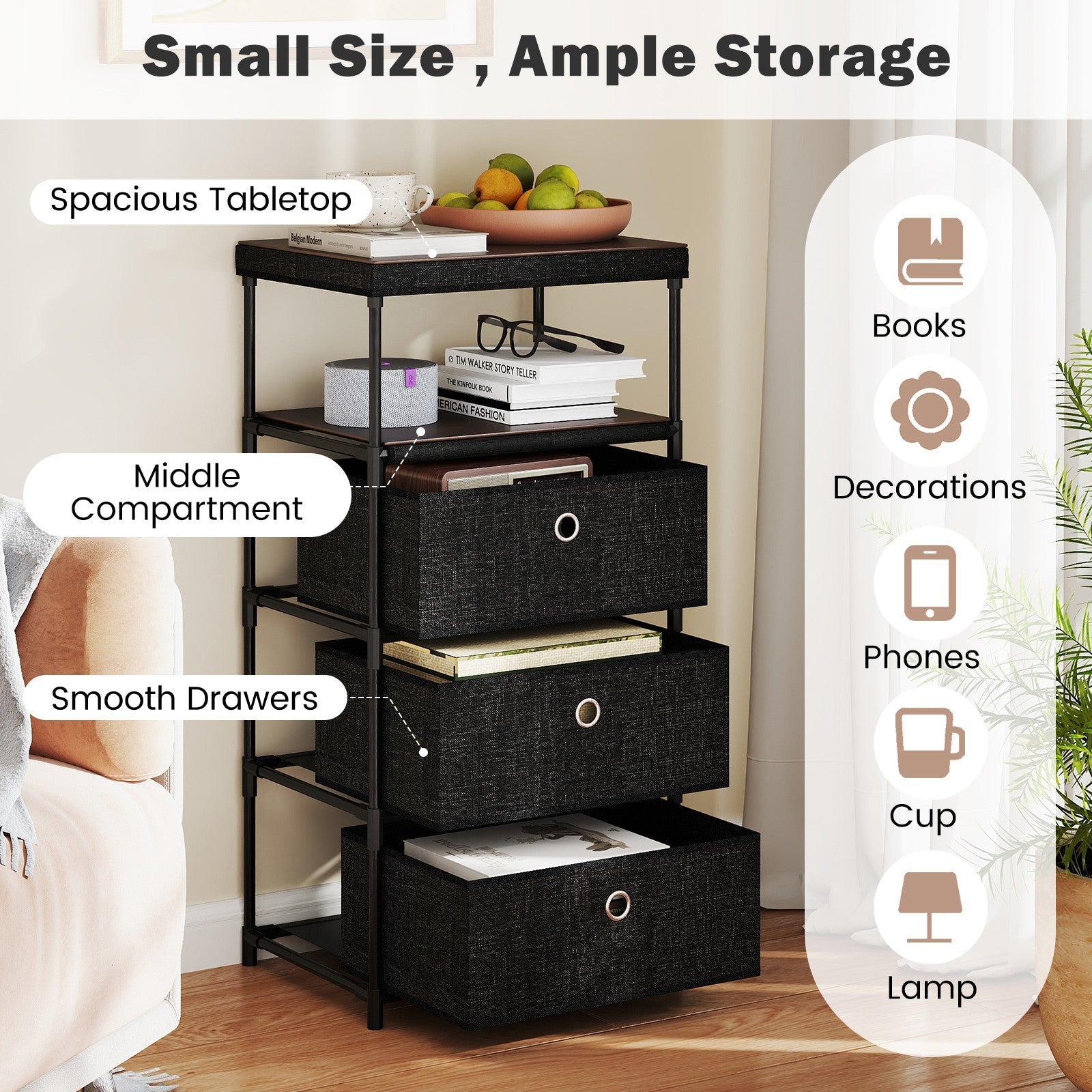 Narrow Dresser with 5 Drawers Slim Storage Tower Space-Saving Chest of Drawers