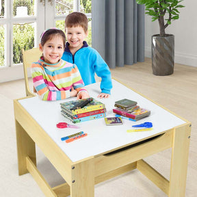 Kids Table & Chairs Set, 3-in-1 Wooden Toddler Activity Table with Storage, Reversible Tabletop & Blackboard for Art Craft, Drawing, Playroom