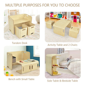 Kids Table and Chair Set with Storage Shelves-Grey