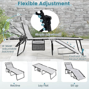 Patio Folding Chaise Lounge with 4-Level Backrest & Detachable Headrest Outdoor（59cm）