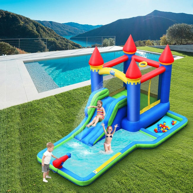 Kids Inflatable Bounce House Jumping Castle Water Slide Park Bouncer with Ball Shooting and Trampoline