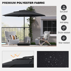 3 m 3-tier Vented Patio Umbrella Outdoor Heavy Duty Sun Shade w/Push Button Tilt