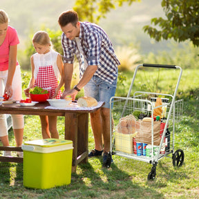 Portable Jumbo Double Basket Utility Grocery Cart Heavy Duty Folding Shopping Cart with 360° Rolling Swivel Wheels