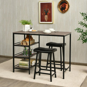 3 Pieces Dining Table Set with Pub Counter Height and Storage Shelves