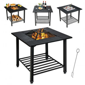 31" Multifunctional Outdoor Fire Pit Patio Fireplace Dining Table with BBQ Grate