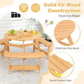 6 Person Kids Outdoor Wooden Picnic Table and Bench Set with Umbrella Hole